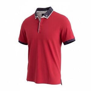 Maczoo Men's Preppy 4/L Red Solid Short Sleeve Polo Shirt Cotton Washable